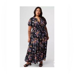 Torrid Black Floral Maxi Dress with Tie Waist Size 2 NWT
